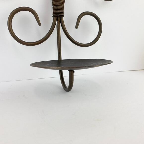 Pair of Rustic Scroll Ornate Metal Wall Mounted Candle Sconces - Picture 3 of 8